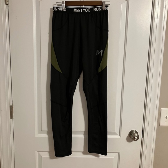 MEETYOO Other - MEETYOO Mens Compression Leggings Black Olive Green Running Tights Size L